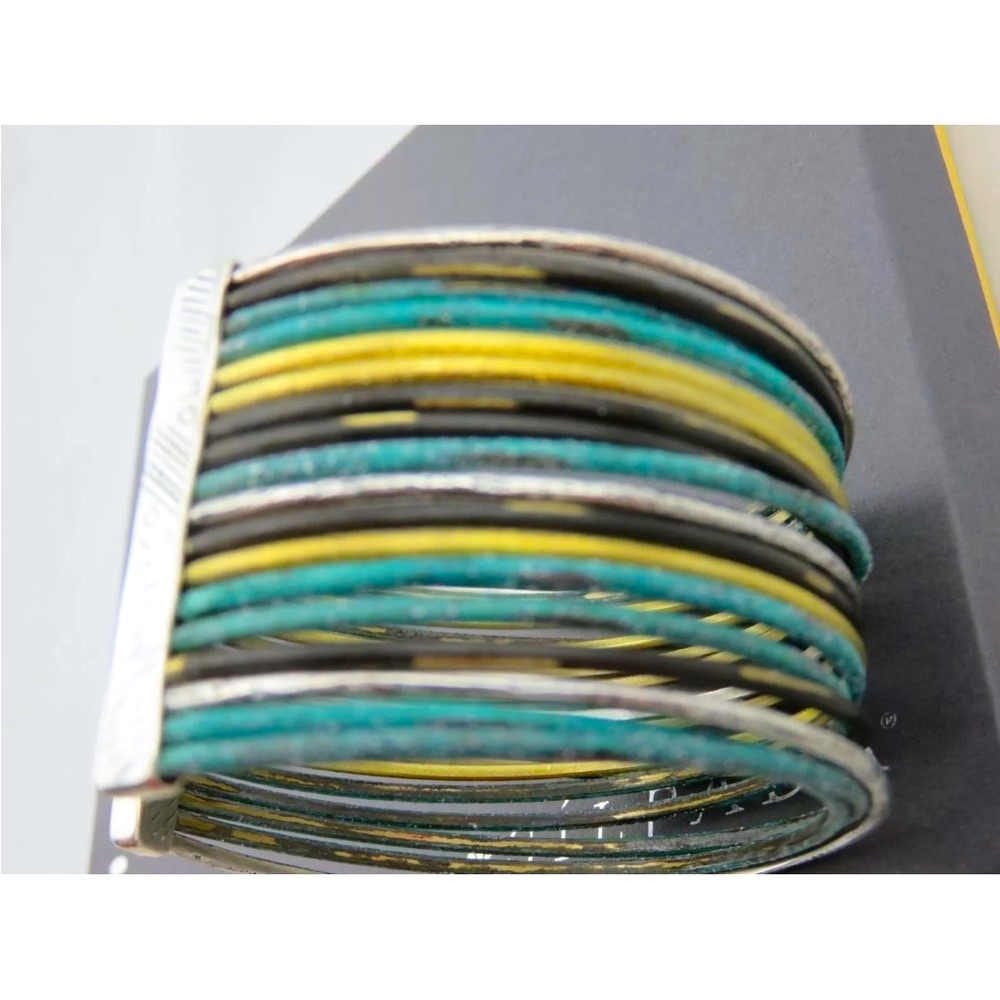 Silpada Vintage Sterling Silver Turquoise & G Cuff Bracelet with Textured Bands - Picture 8 of 10